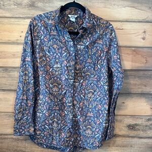 Duluth Trading Co Orange and Gray Patterned Button Down Shirt